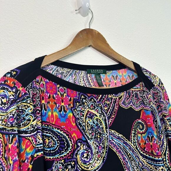 Lauren Ralph Lauren Multicolor Colorful Paisley Boat Neck Swing Top Size L - Picture 5 of 13